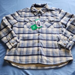 SAGE COLLECTIVE WOMEN'S PLAID FLEECE LINED SHIRT-JACKET BLUE/WHITE SZ XL NWT